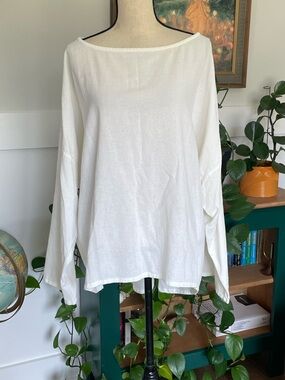 Soft Surroundings Gauze 100% Cotton Top 2X White High Low Shirt